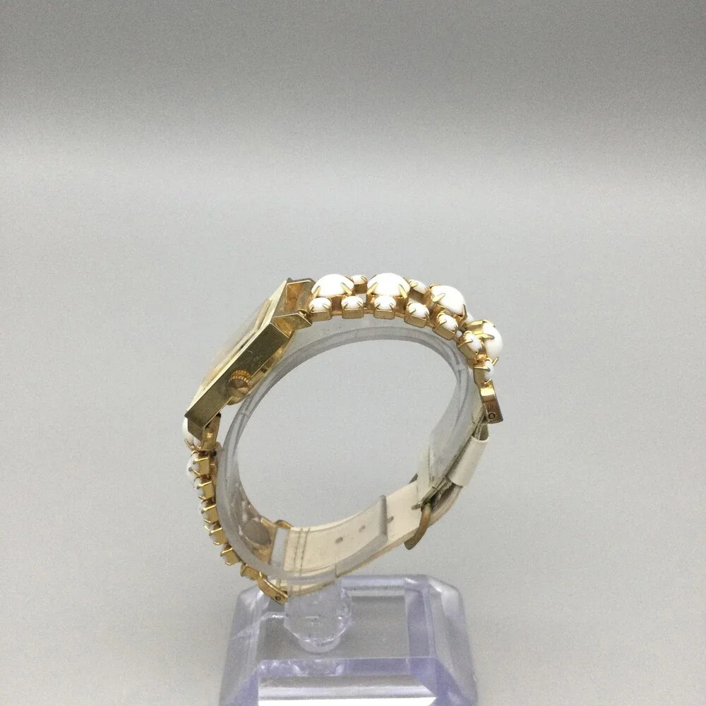 Vintage Lausanne Womens Watch 26mm Gold Tone MOP Dial Cabochon Manual Wind